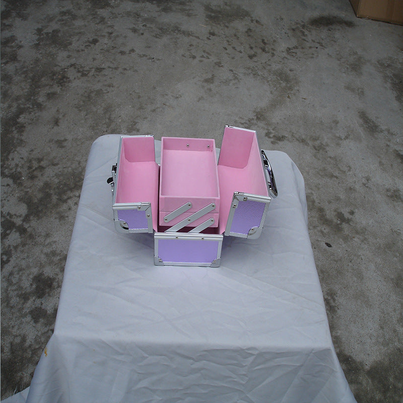 Cosmetic Case Aluminum Alloy Double Open Portable Beauty Nail Case Multifunctional Makeup Artist Follow-up Storage Beauty Toolbox