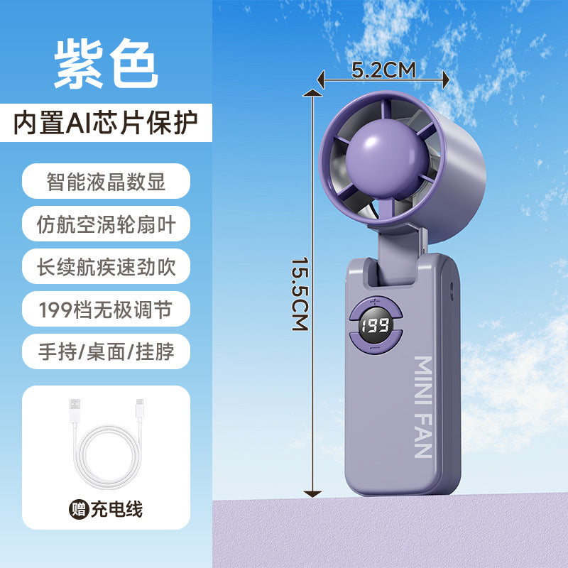 2026 new cross-border high-speed fan: usb digital display desktop foldable neck hanging mini handheld fan