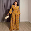 European and american cross-border women's clothing  new collection: african-inspired sweet floral tie-top and high-waisted wide-leg pants set