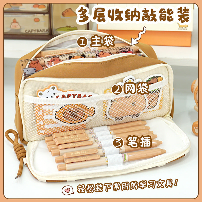 Xiaohongshu same drawstring student storage pencil case high value replaceable Velcro pencil case stationery case pencil case