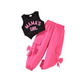 children's clothing, european and american style, girls' spring/summer sleeveless letter-print tank top and tie-up cargo pants two-piece trendy kids' outfit