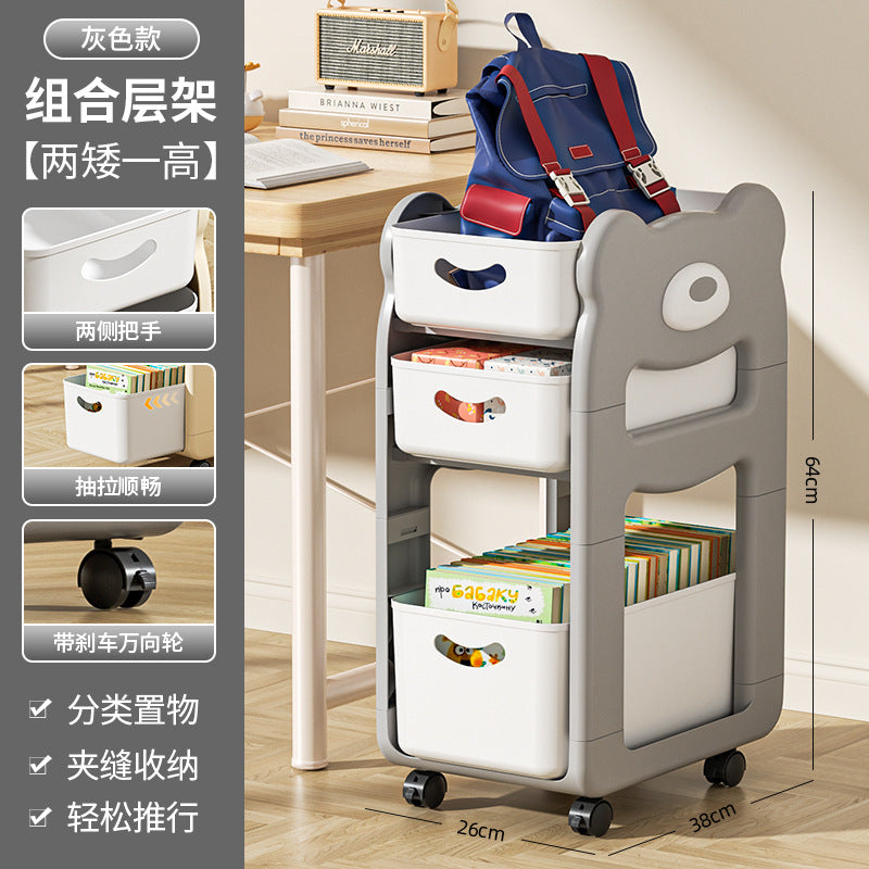 Mobile under-desk bookshelf organizer - portable trolley for students, home, dorm, and desktop storage