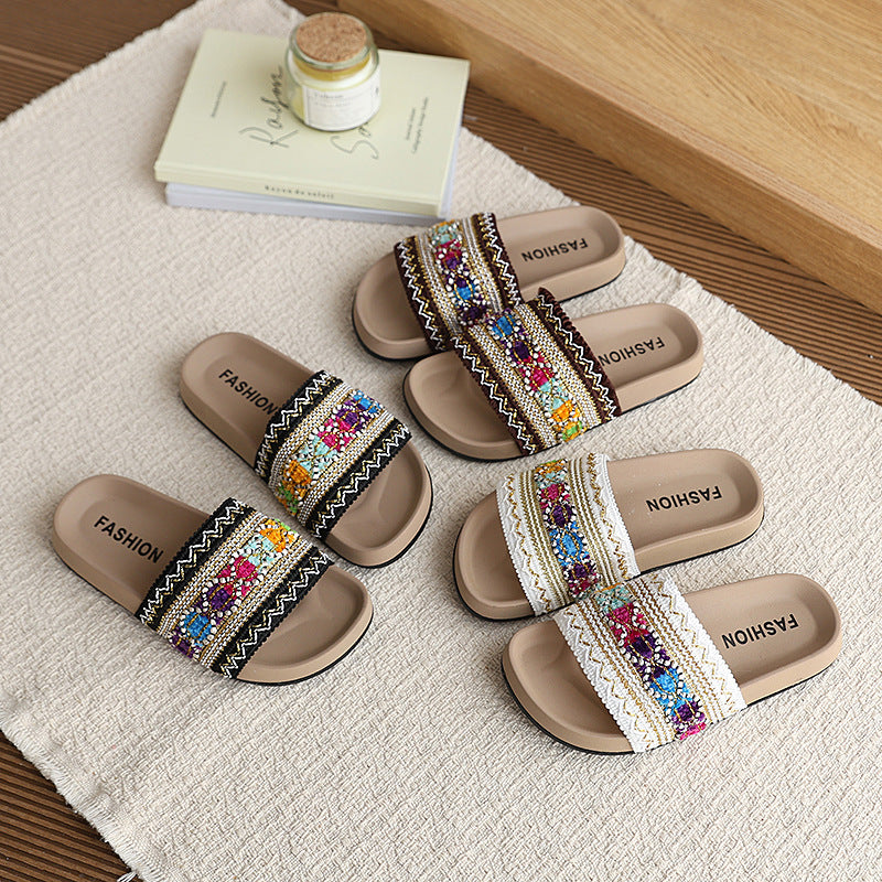 one-line flats slippers summernew arrivalkids shoes bohemia style flatsoutwear shoes woven beach shoes