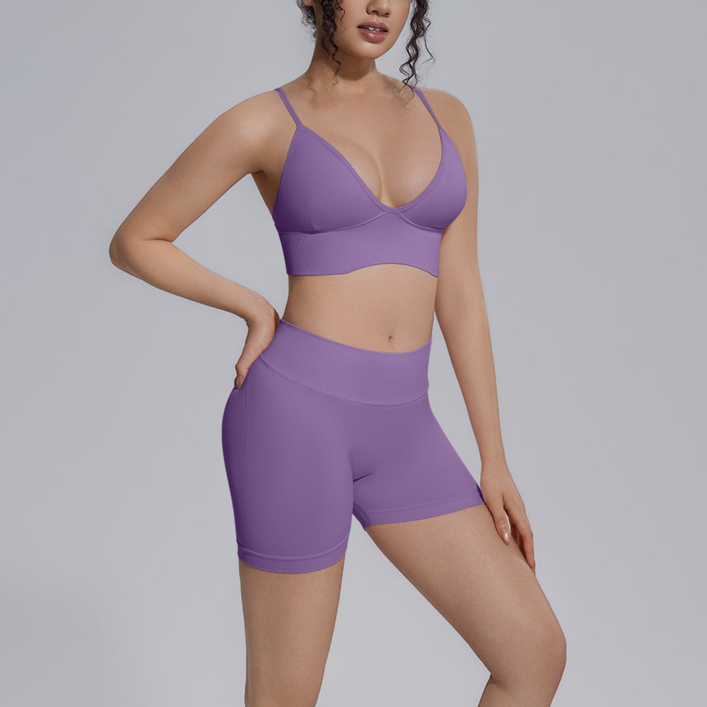 seamless pure color beautiful back tight breathable short high elastic yoga suit sports running fitness yoga suit