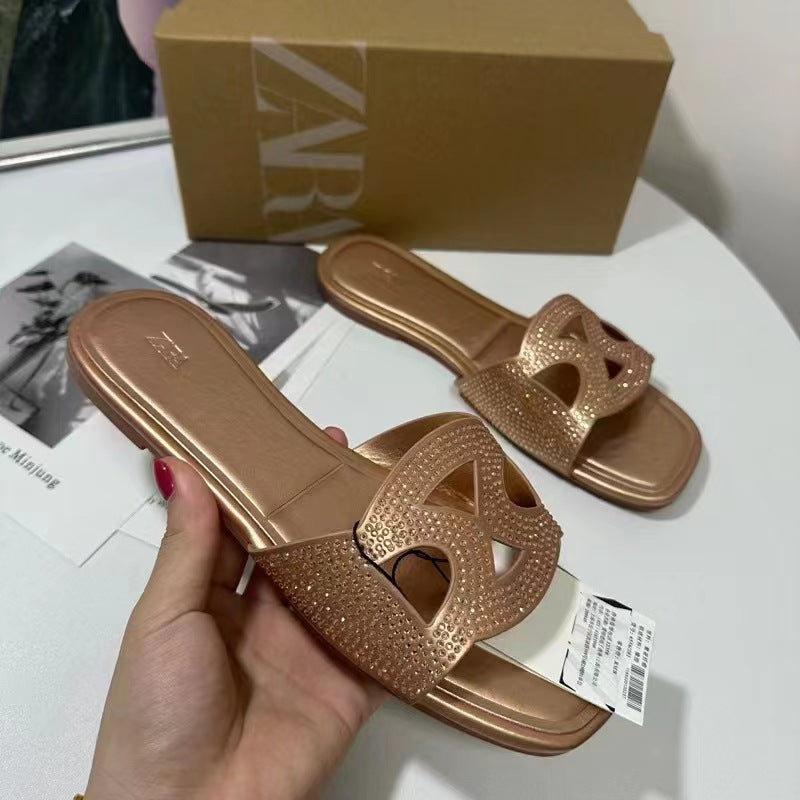 Za new 2024 fashion sandals: square toe, single strap, cutout design, open-toe, backless mules for women