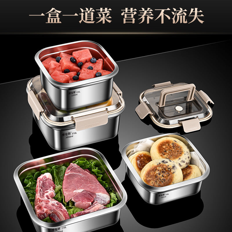 304 stainless steel crisper with lid household refrigerator storage box sealed leak-proof portable fruit picnic bento box