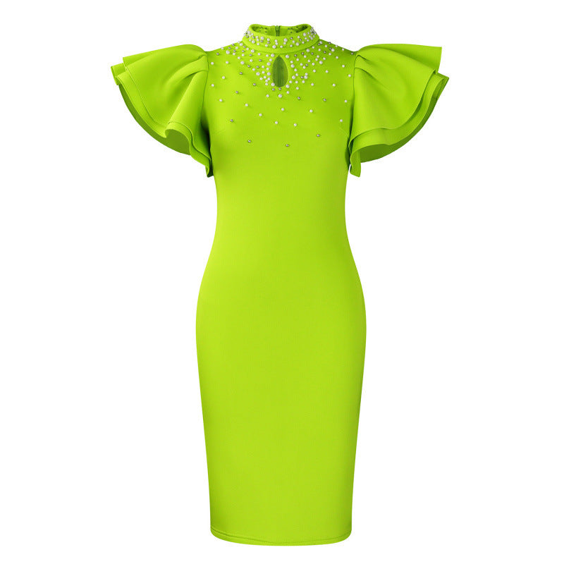 Women's foreign trade fashion:  new sexy ruffle sleeve beaded party evening gown african dress