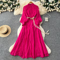 French chic red lace cutout dress - women's spring long sleeve a-line midi dress - slim fit, waist defining, perfect for work