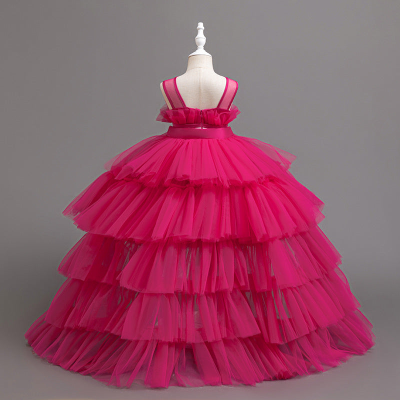 hot seller: girls' train dress - high-low mesh party dress for girls' birthday princess party -