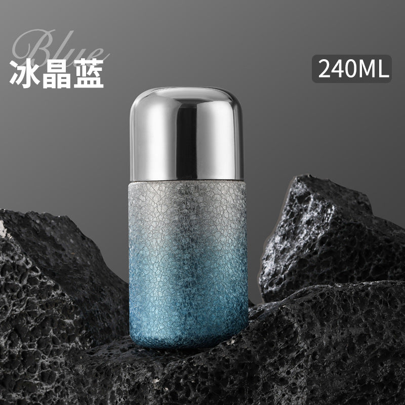 Titanium-coated mini capsule thermos: double-walled construction for long-lasting insulation, multi-functional lid, compact and exquisite design, diamond iridescent finish