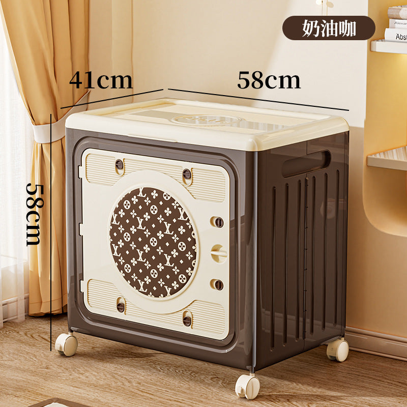 Storage box retro style flip cover double door clothes sorting box large capacity household with wheels clothes quilt locker