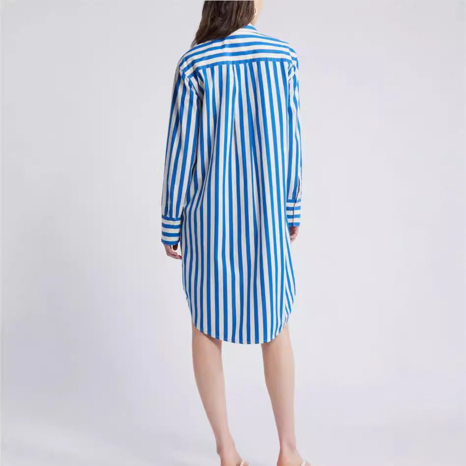 European and american export cross-border   new spring/summer fashionable striped print turn-down collar shirt dress