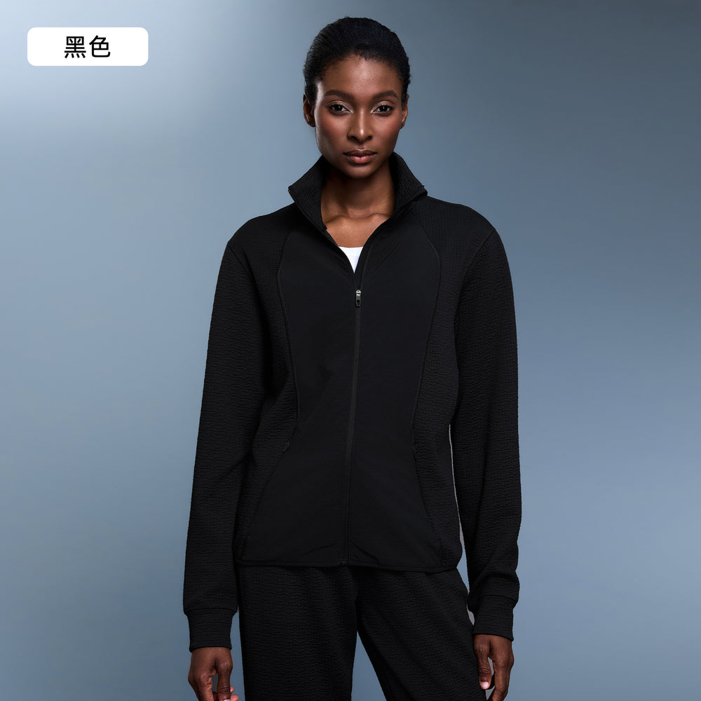 Waffle knit slim fit stand collar sports jacket women's casual loose fashion patchwork cardigan jacket autumn d25164