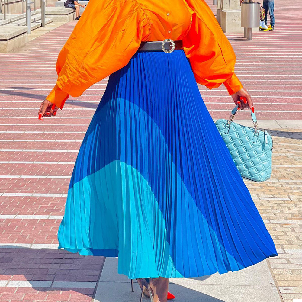 D436 independent station plus size women's clothing  autumn new arrivalfashion elastic pleated skirt plus sizeexport a-line skirt