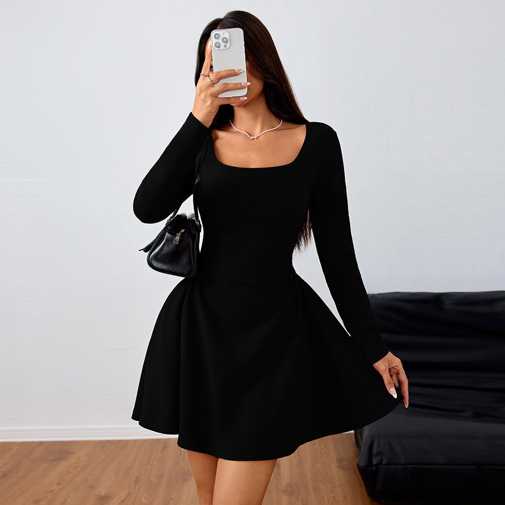 spring/summer new arrivals:  women's fashion - square neck elegant dress with high-waisted design