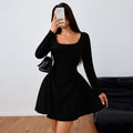 spring/summer new arrivals:  women's fashion - square neck elegant dress with high-waisted design