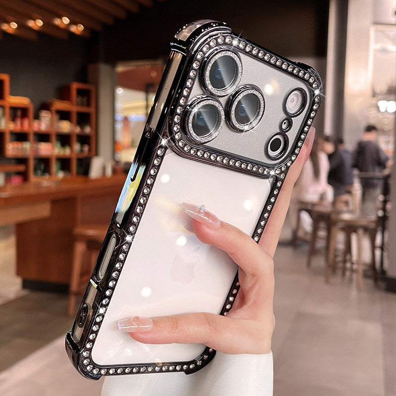 apple 17 pro max rhinestone phone case - four-corner full coverage, iphone 15 electroplated premium design