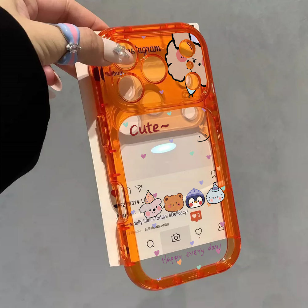Suitable for iphone18 cartoon animal anti-fall mobile phone case apple 17promax transparent color heart cute hard case