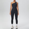 New arrival cross-border double-sided brushed nude tight one-shoulder vest sports suit running fitness yoga clothes two-piece set