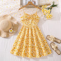 European and american girls' dresses - summer  cross-border  new arrivals - french chic floral bandeau dress with cinched waist and spaghetti straps