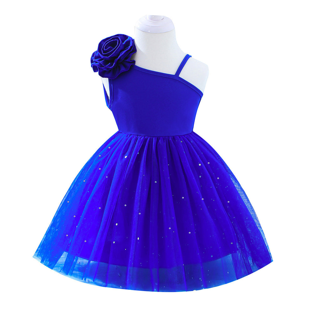 exclusive supply—european and american new children's dress suspender off-shoulder starry sky mesh skirt flower girl princess dress for children