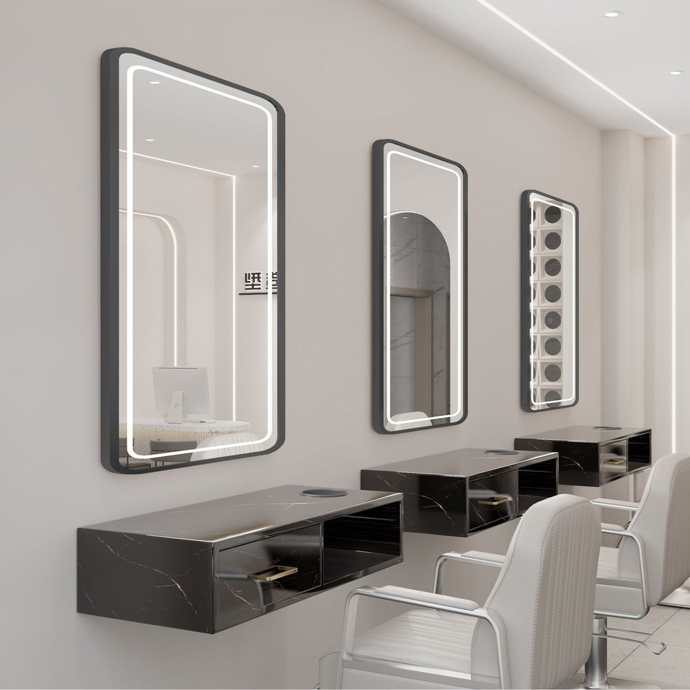 Influencer-approved barber shop mirror table, salon wall-mounted minimalist hairdressing mirror, touch-control led hairdressing mirror