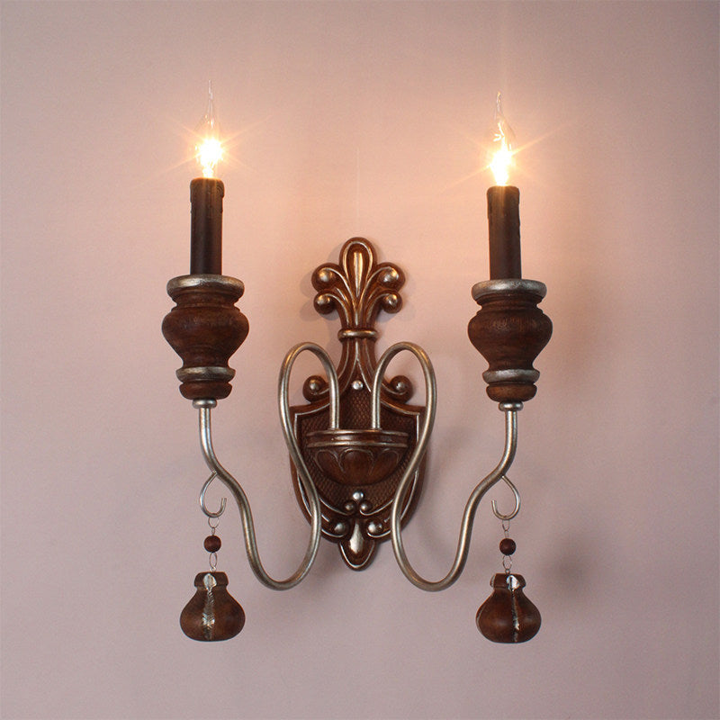 American retro wall lamp - cordless charging, solid wood, french style for living room, bedroom, bedside, hallway, stairway, candle wall sconce