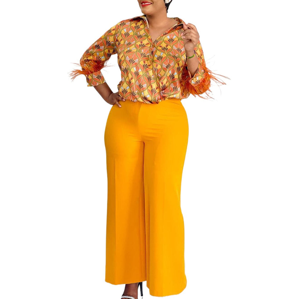 D3342 cross-border supply of european and american clothing  wholesale printed shirt wide-leg pants two-piece set african suit