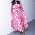 D3323 cross-border women's fashion  new arrival: elegant tie-waist african print short-sleeve maxi dress for export