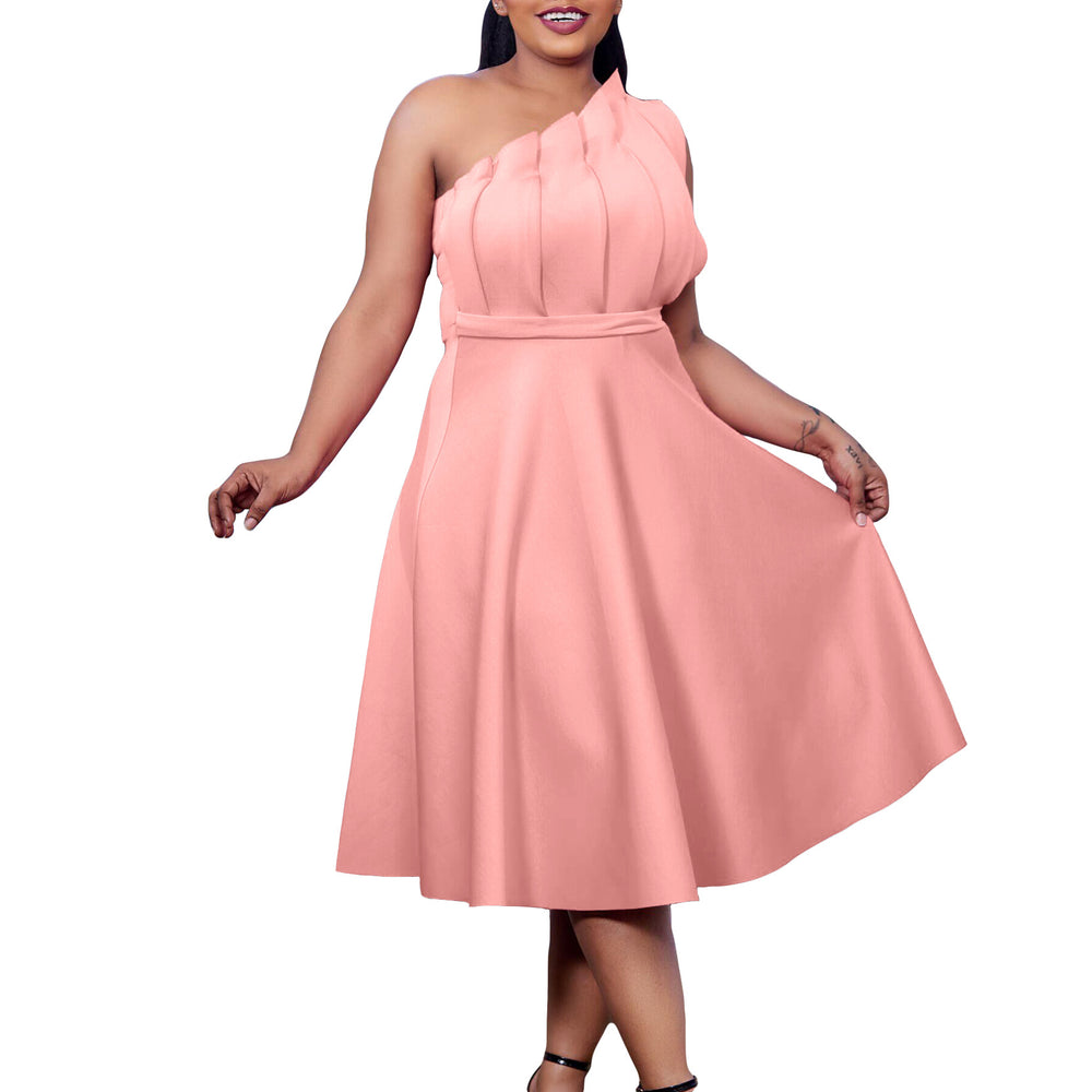 European and american plus size women's fashionable and elegant solid color sexy high waist ruched off-the-shoulder evening gown cross-border dress