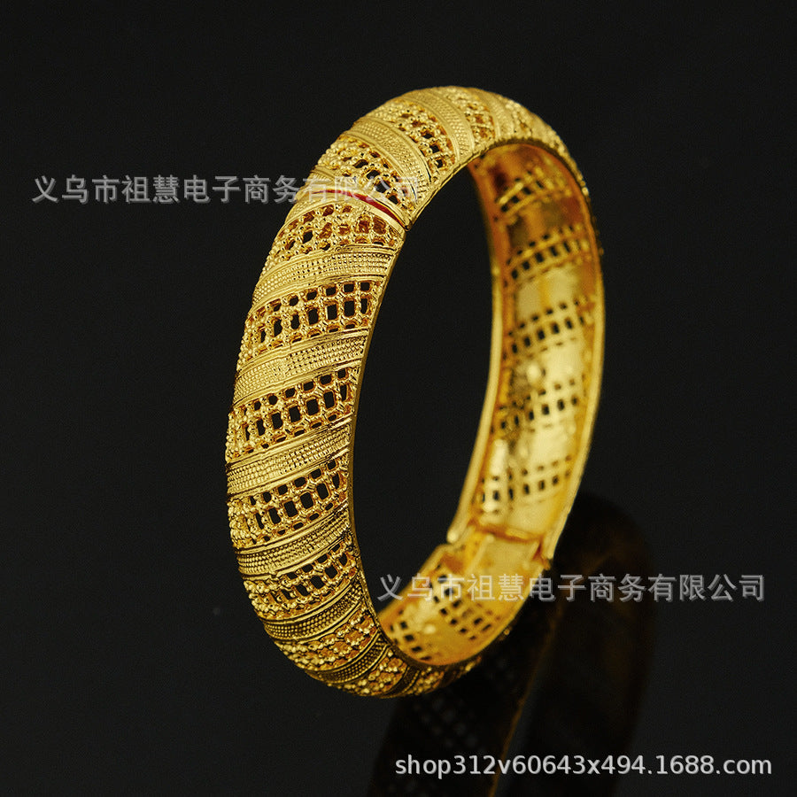 gold women's bangle - arabian luxury charm wide bracelet - nigerian wedding jewelry party gift