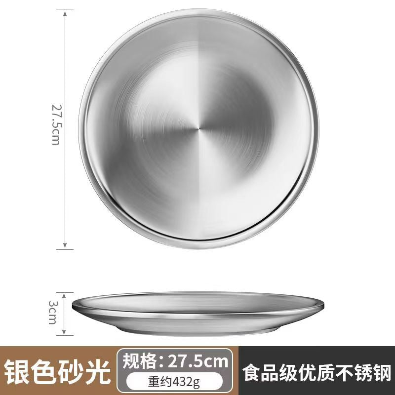 Food grade stainless steel barbecue plate for homegold plate round thickened double layer buffet plate dish bone dish tray