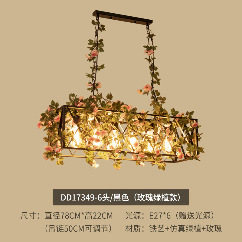 American industrial wind wrought iron bar counter plant bird cage chandelier creative personality art retro restaurant lamp green plant light