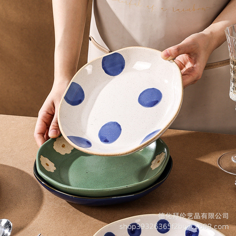 Influencer-style retro creative stoneware dinner plate - ceramic dinner plate, salad plate, steak plate for home use - wholesale