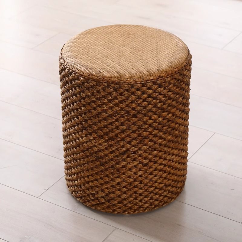 Rattan chinoiserie solid wood straw makeup low drum stool for home living room coffee table shoe changing stool guzheng piano board tall round stool