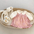 Newborn spring fashion set: rose floral romper dress, stylish princess outfit for baby girls, two-piece set