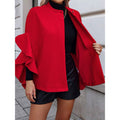 women's ruffle sleeve cape oversized coat - stand collar, single button, relaxed fit