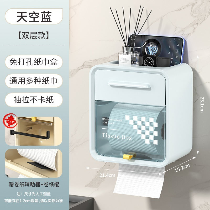 Bathroom tissue box wall-mounted waterproof punch-free toilet paper holder tissue dispenser tissue rack tissue storage