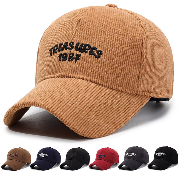 Autumn and winter new corduroy solid color baseball cap outdoor simple casual letter duck tongue cold and warm men's and women's hats