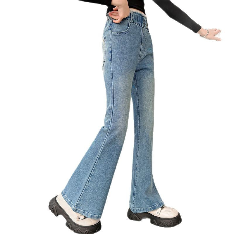 Girls' spring denim jeans - spring/autumn styles for older girls - flared leg, trendy and stylish trousers - spring kids' pants
