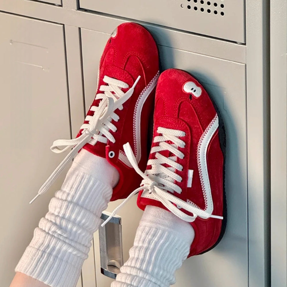 2026 spring/summer red retro german army trainers (gats) - versatile color block lace-up casual sneakers - women's lightweight platform agnes shoes