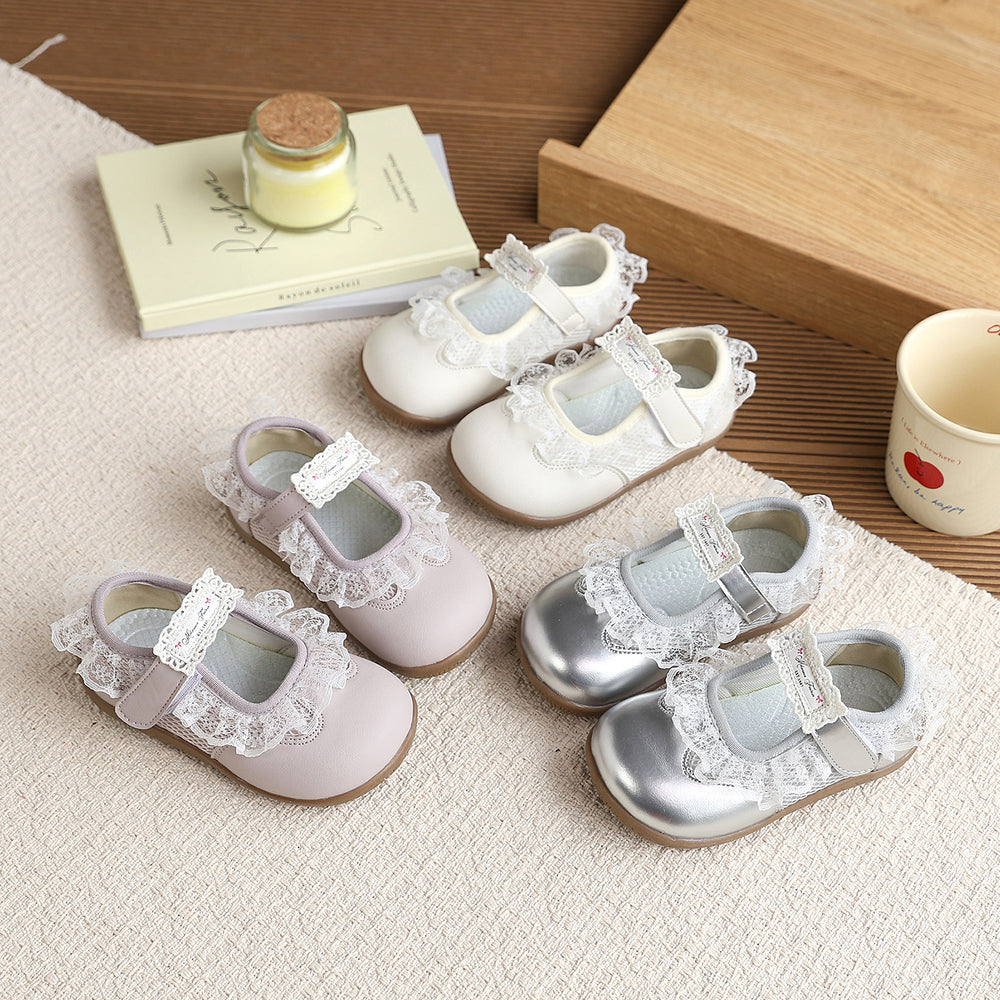 Vancahao girls' fashion lace-trimmed princess shoes, new korean style for spring/autumn , children's flats, single shoes