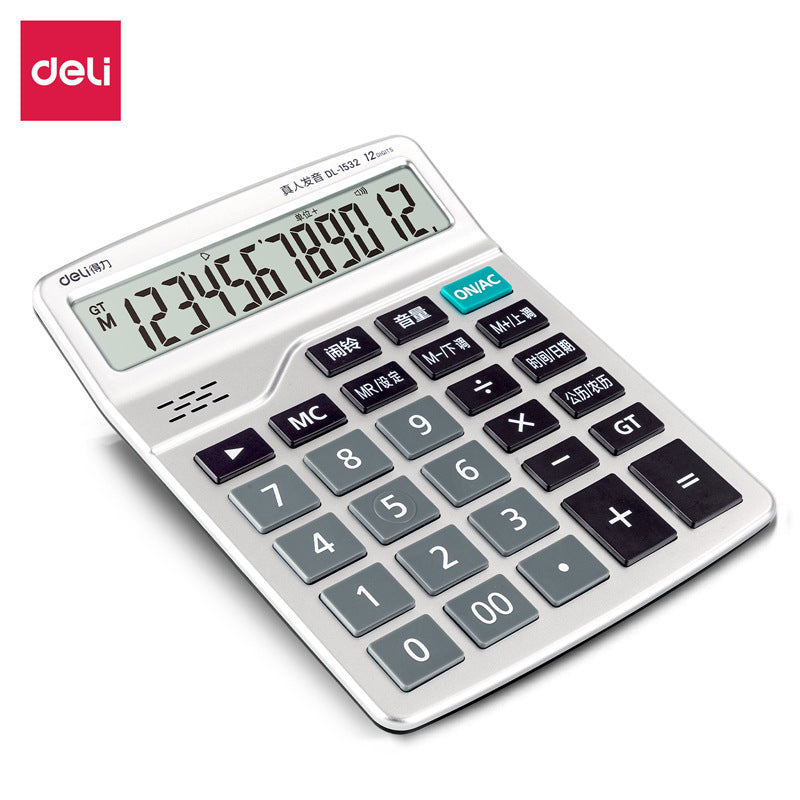 Deli 1532 voice calculator 12-bit large-screen financial computer, voice calculator