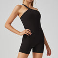Fashion women's shoulder cut out yoga clothes sloping shoulder tight short one-piece yoga clothes with chest cotton training bodysuit