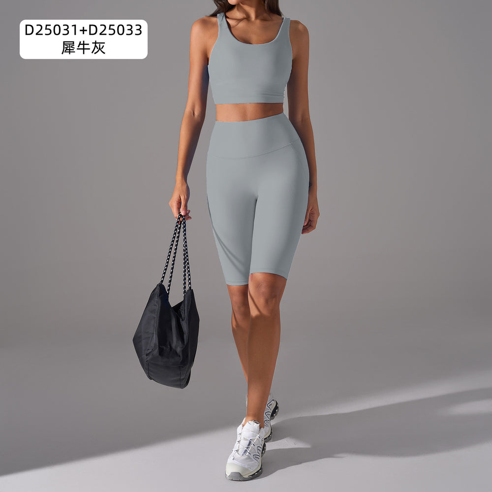 Naked feeling high-intensity sports bra women's no embarrassment line elastic tummy tight half length pants fitness yoga suitsuit