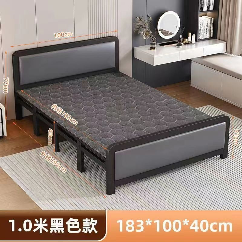 Four-fold foldable bed single bedfor homesimple office lunch break double rental house adult iron bed