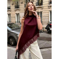 European and american cross-border new arrival: summer elegant slim-fit versatile sleeveless lace trim blouse for women