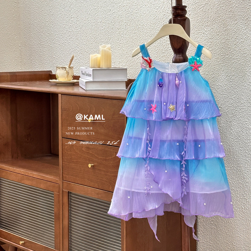 Girls' summer dress -  new gradient color stylish mermaid princess dress