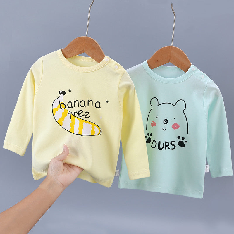 Baby's pure cotton t-shirt, new spring and autumn collection, infant cartoon top, unisex baby single piece, baby long sleeve