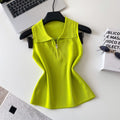 K-style lapel half-zip sleeveless knitting vest women's spring summer light mature style casualpullover knitting shirt multi-color